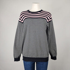 Autograph Pink & Black Knit Striped Sweater Size L
